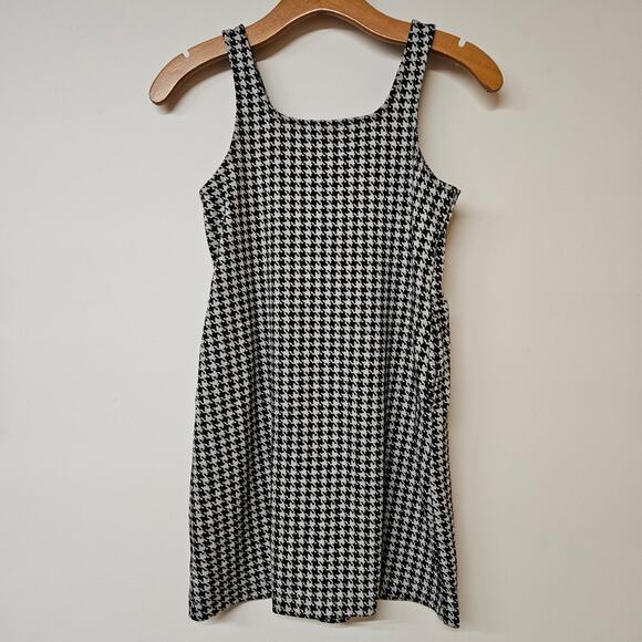 Old Navy Black & White Houndstooth Mini Dress Size L Teen Bodycon Y2K Grunge - Picture 2 of 7